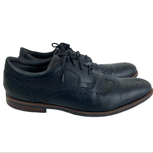 Rockport Dustyn Leather Wingtip Oxfords Black 11 - Picture 1 of 10